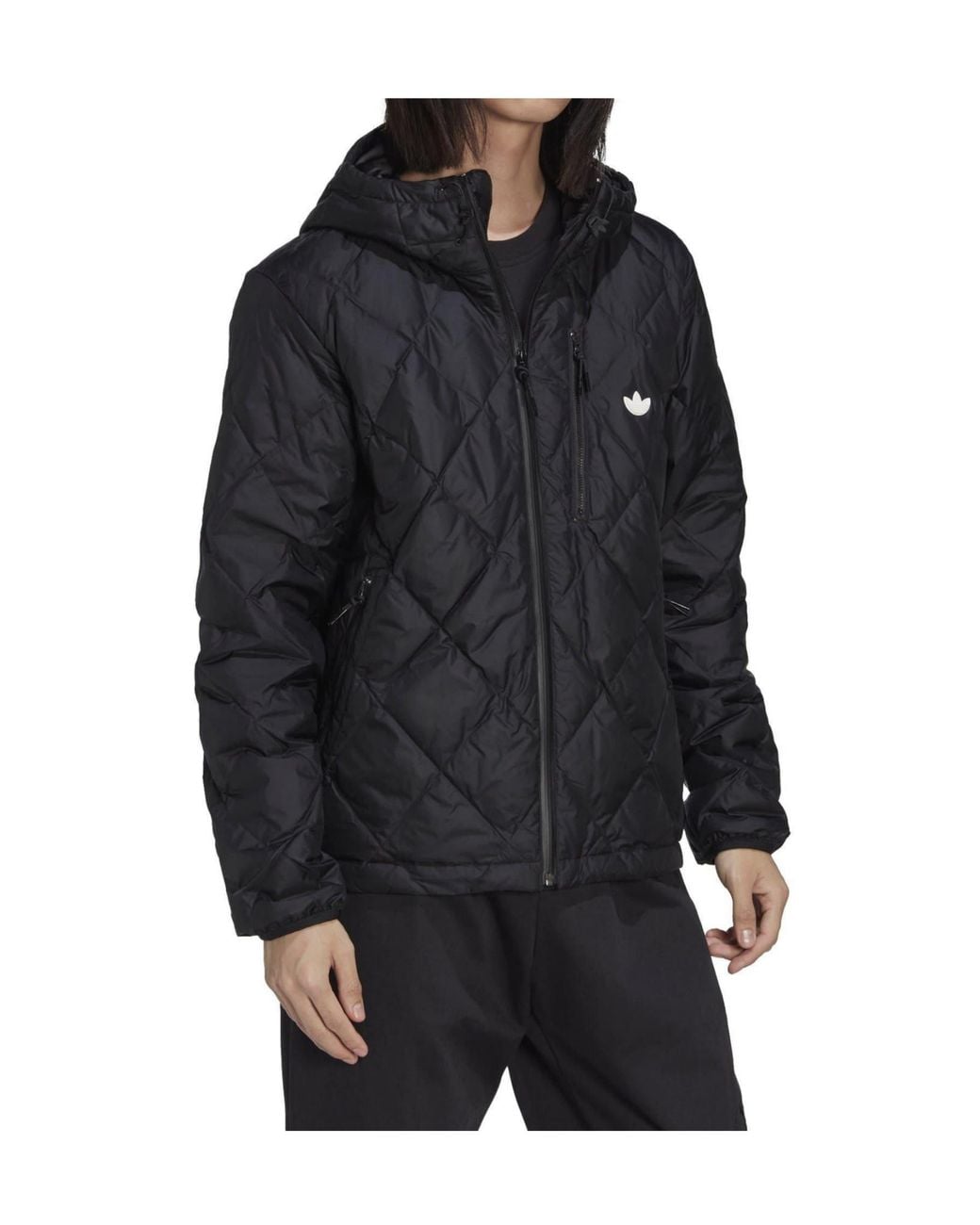 Adidas Originals Blue Diamond-Quilted Hooded Cotton Jacket for men