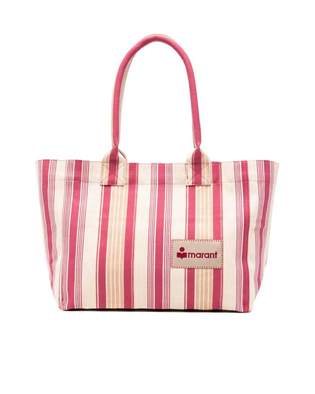 Isabel Marant Pink Logo Patch Striped Tote Bag