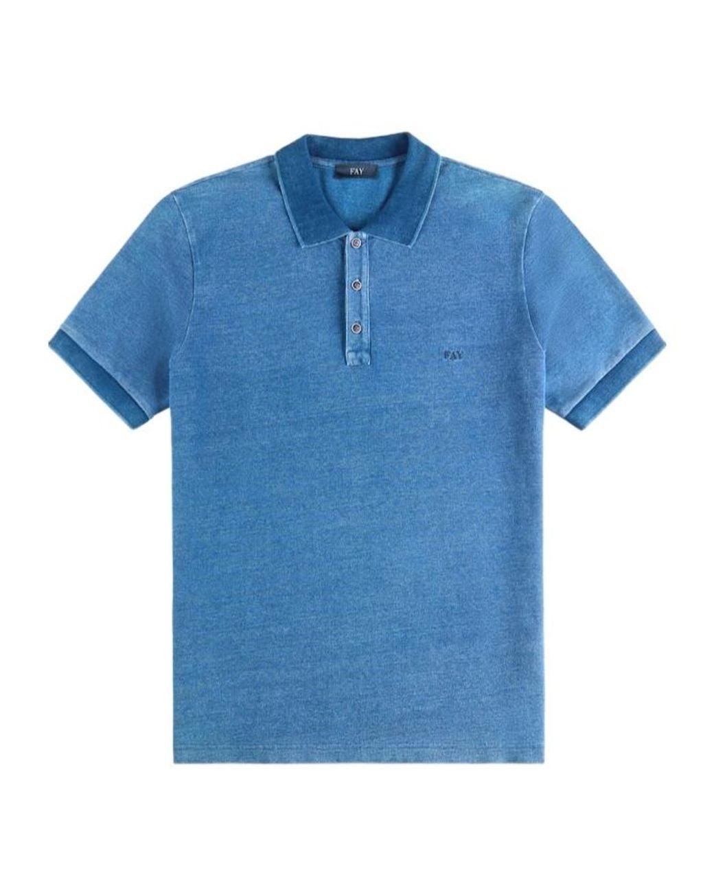 Fay Blue Short Sleeve Polo Shirt for men