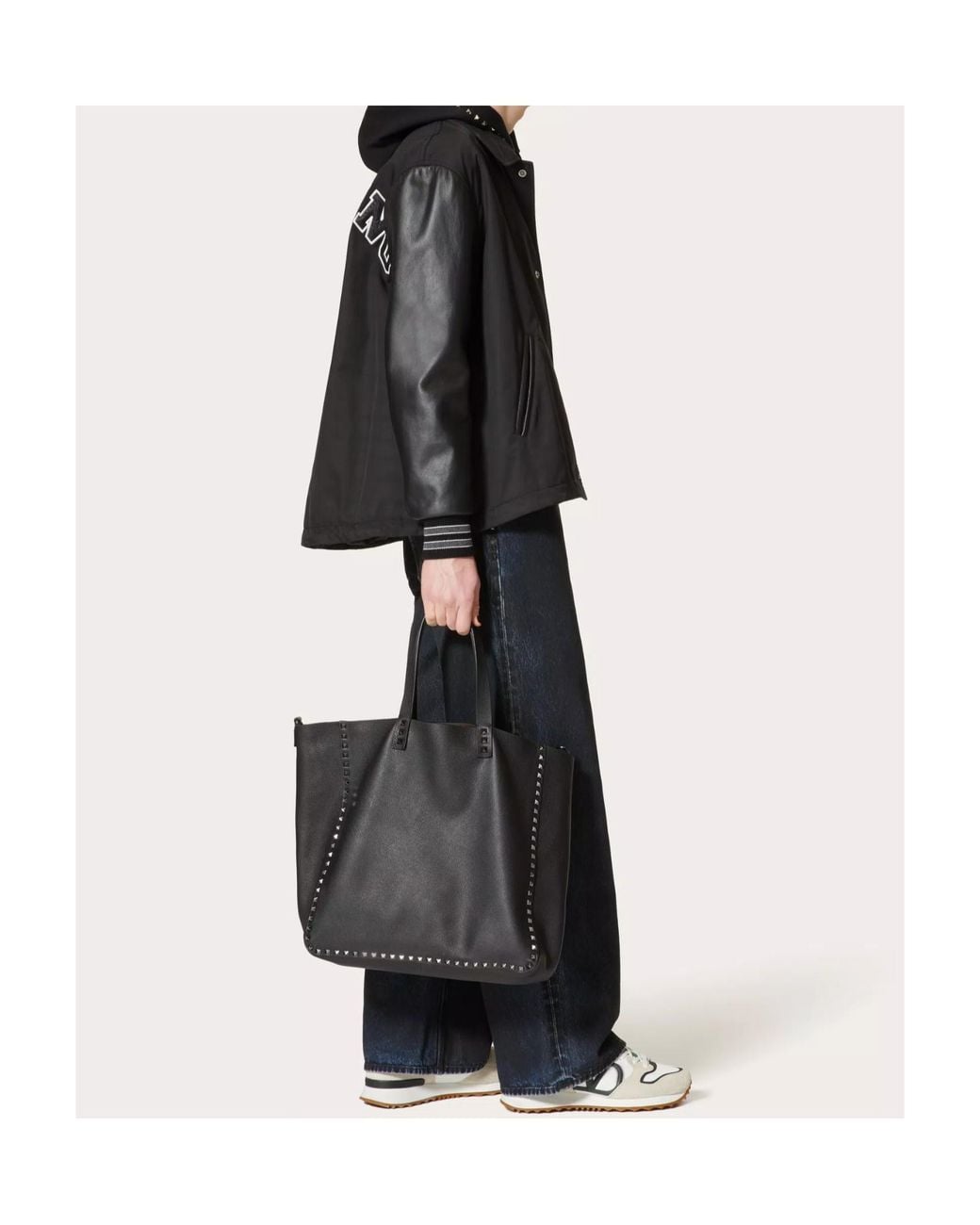 Valentino Black Buttoned Long-Sleeved Varsity Jacket for men