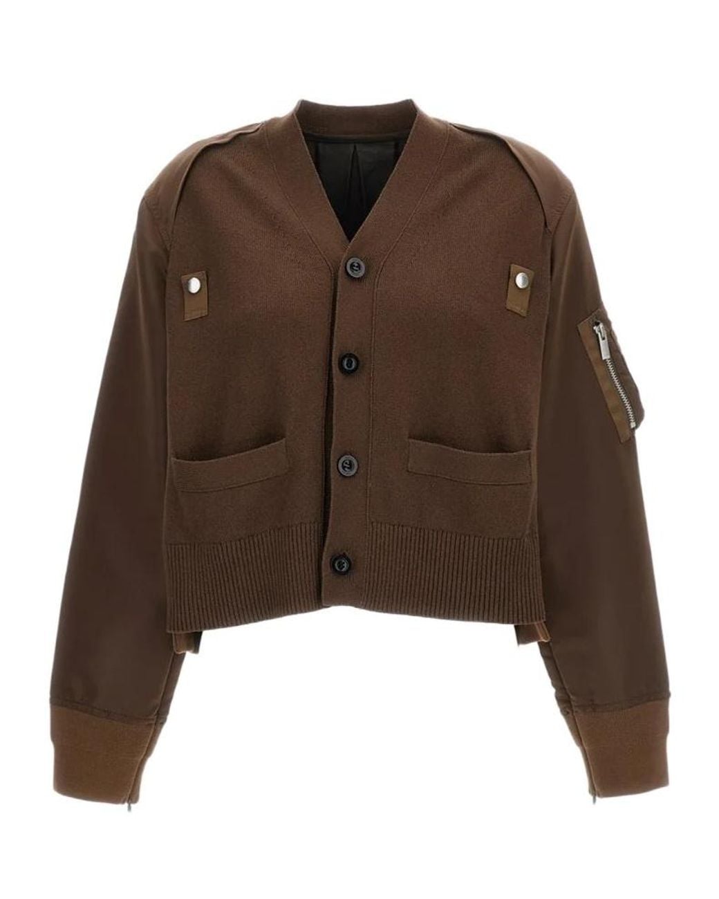 Sacai Brown V-Neck Bomber Jacket