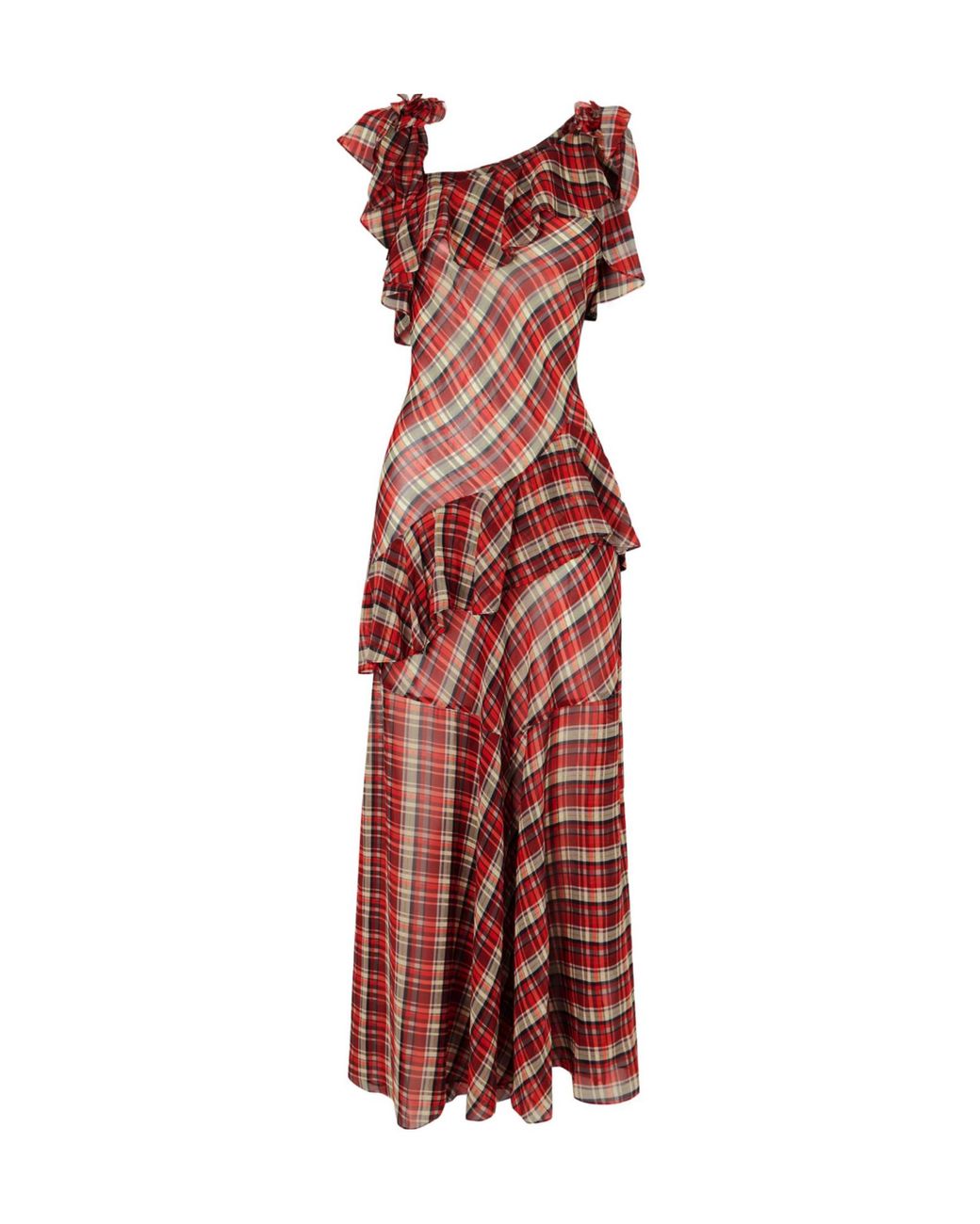 Doen Red Vintage Plaid Midi Dress