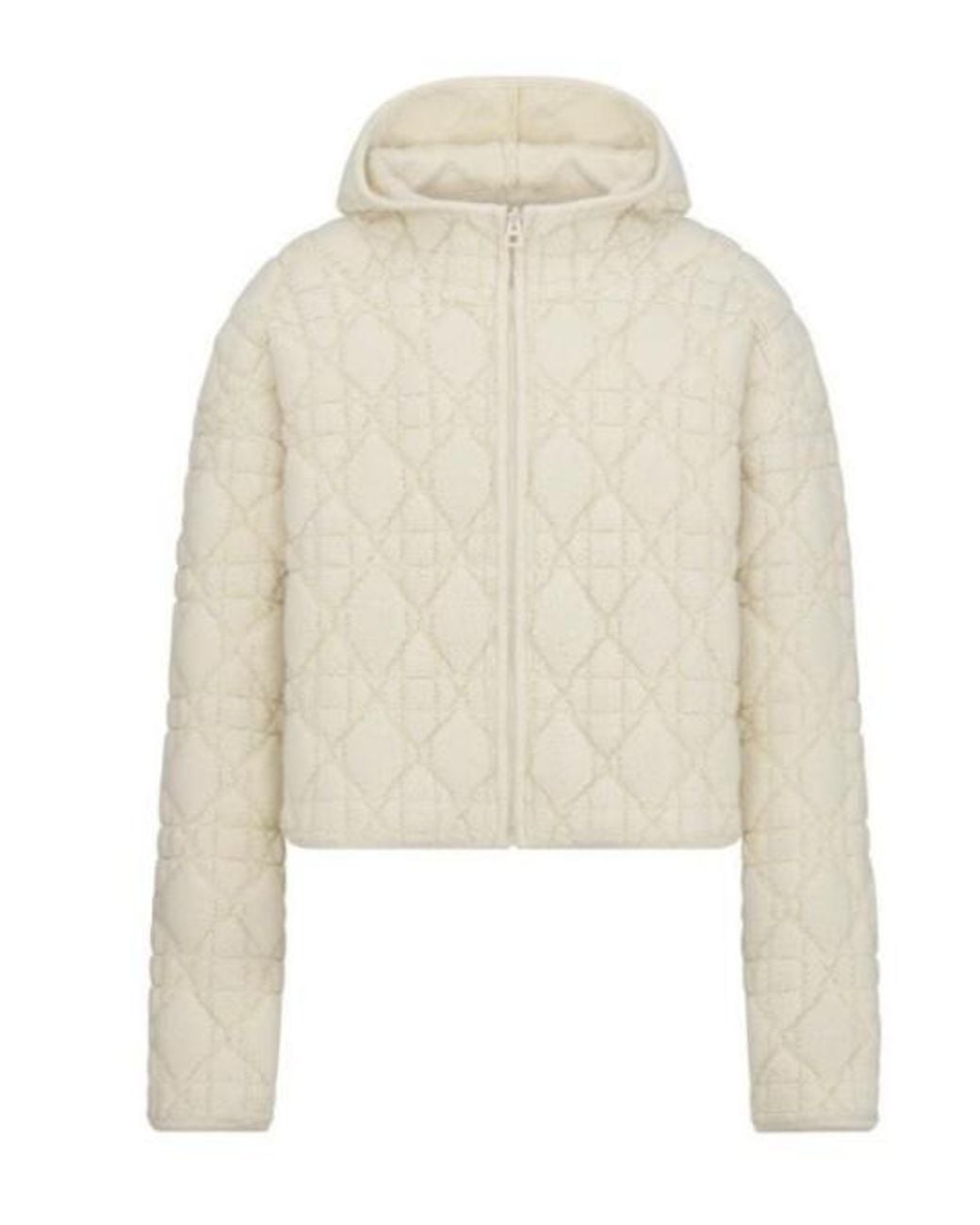 Dior White Cannage Zipped Cardigan With Hood