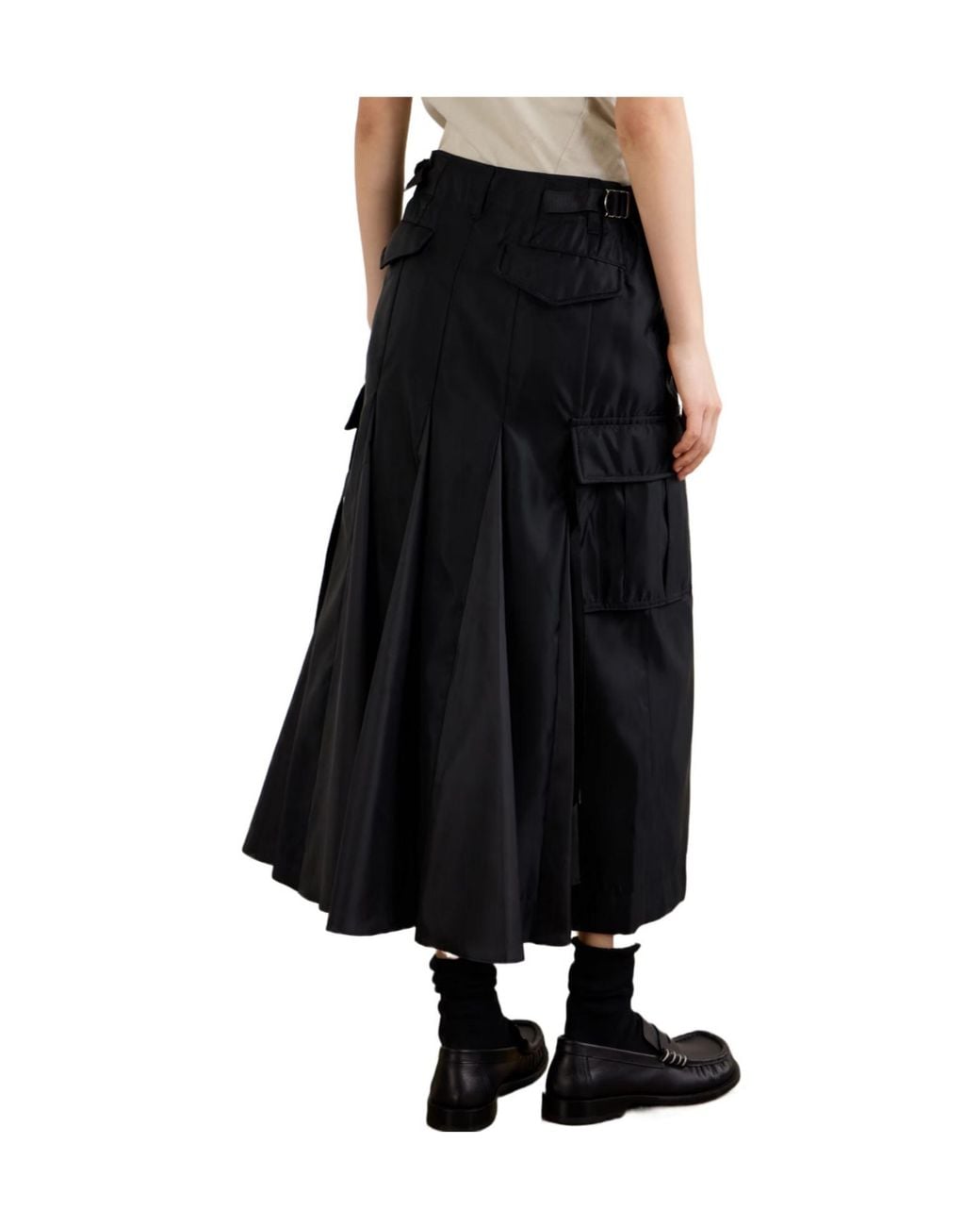 Sacai Black Padded Twill Midi Skirt