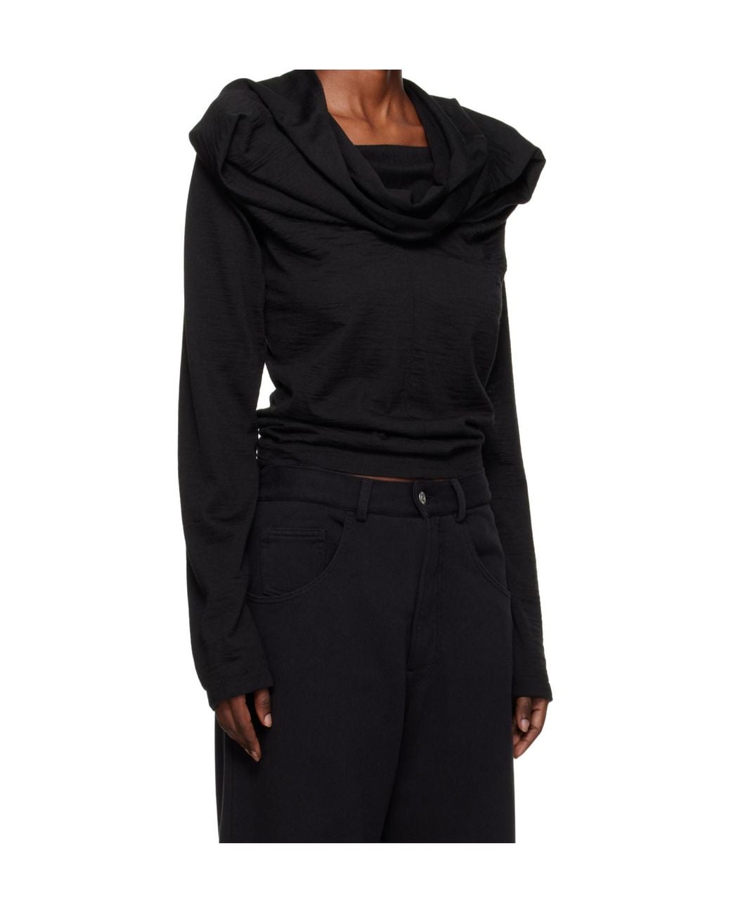MM6 by Maison Margiela Black Hooded Long-Sleeved Knitted Jumper