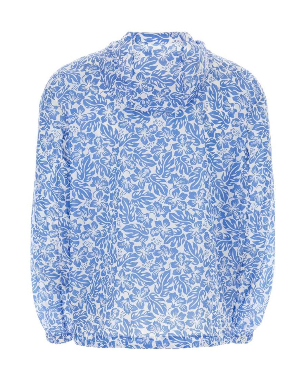 Prada Blue Floral-Printed Zipped Hooded Jacket for men