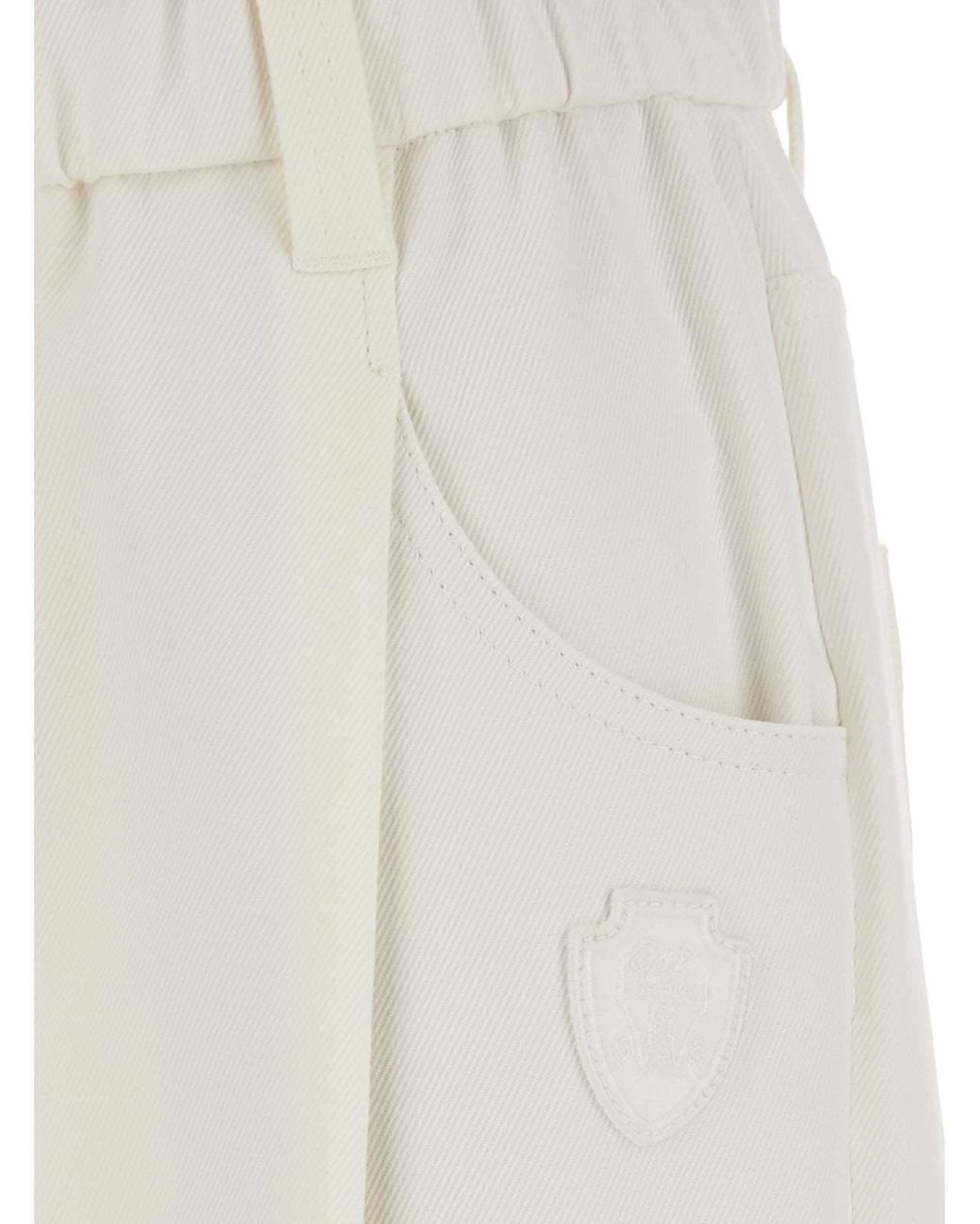 Brunello Cucinelli White Elasticated Waistband Straight Leg Pants