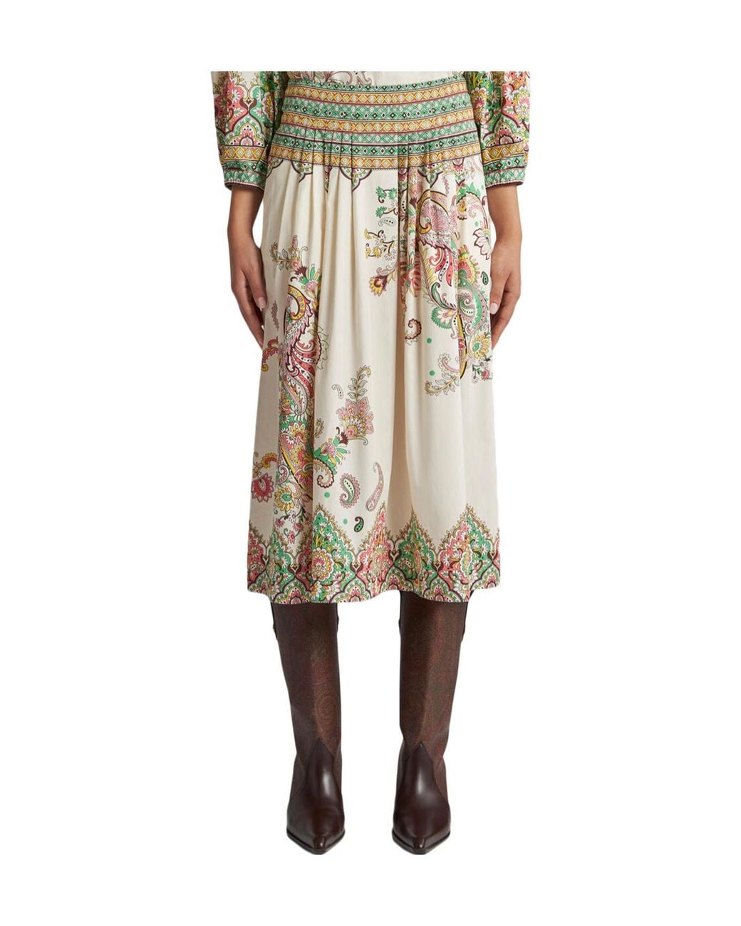 Etro White Floral Printed Midi Skirt