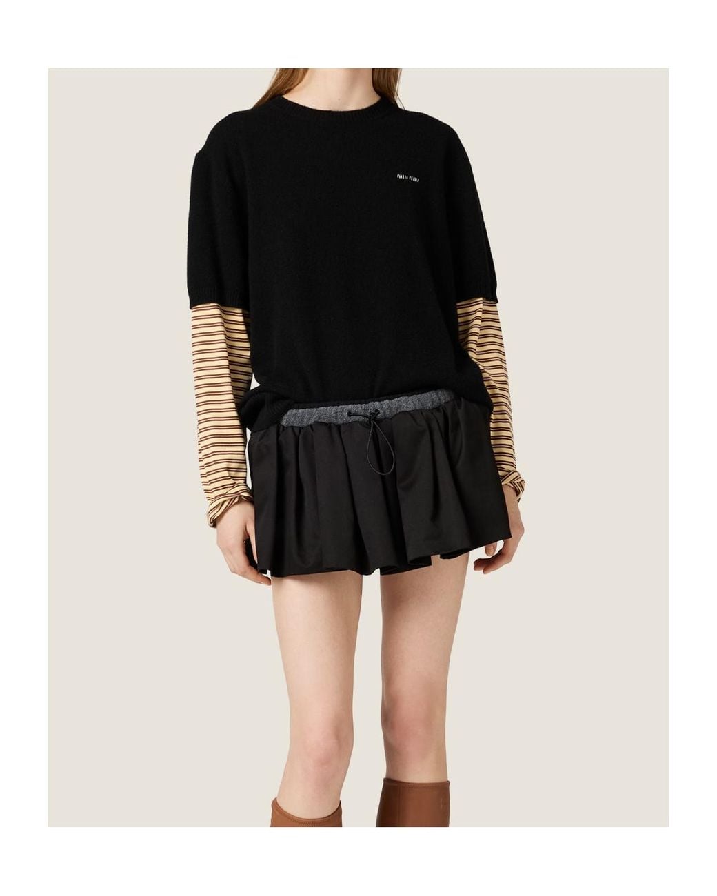 Miu Miu Black Cashmere And Jersey Sweater