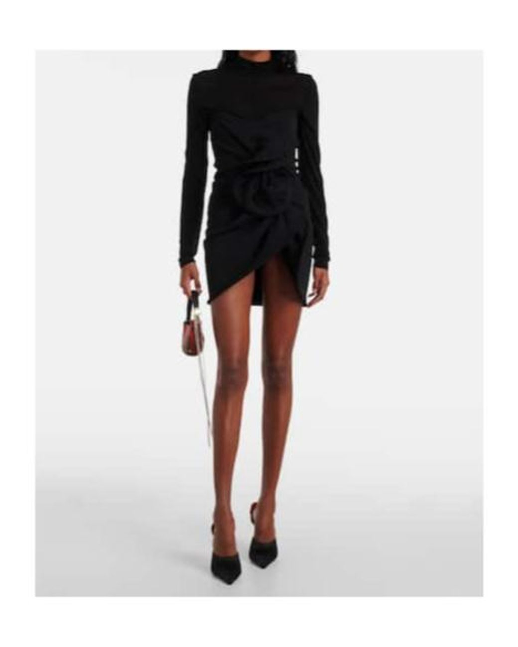 Magda Butrym Black Gathered Sheer Wool-Blend Minidress