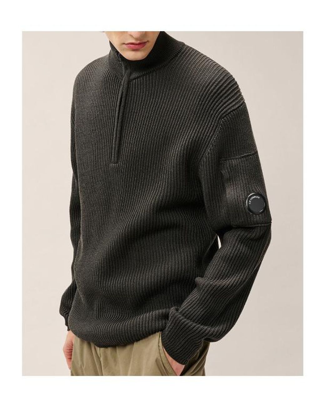 C P Company Black Zip Polo Knitted Sweater for men