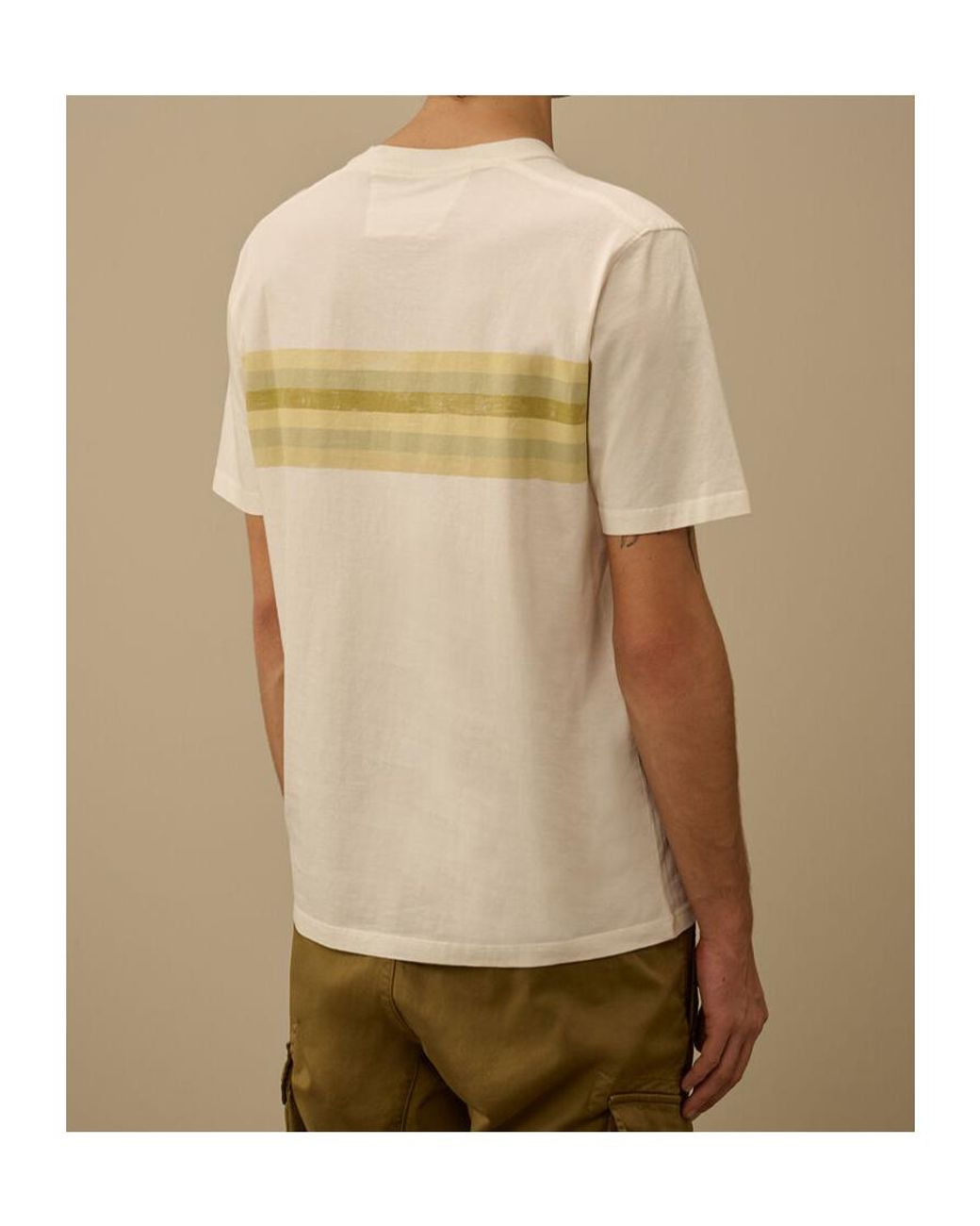 C P Company Natural Striped Logo T-Shirt for men