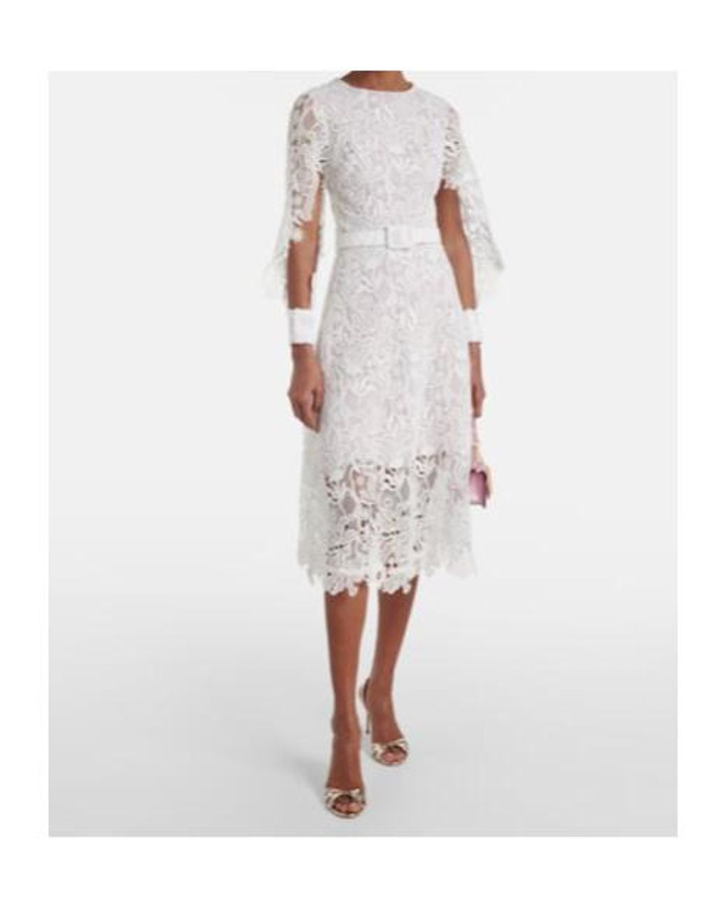 Oscar de la Renta White Floral Lace Cocktail Dress