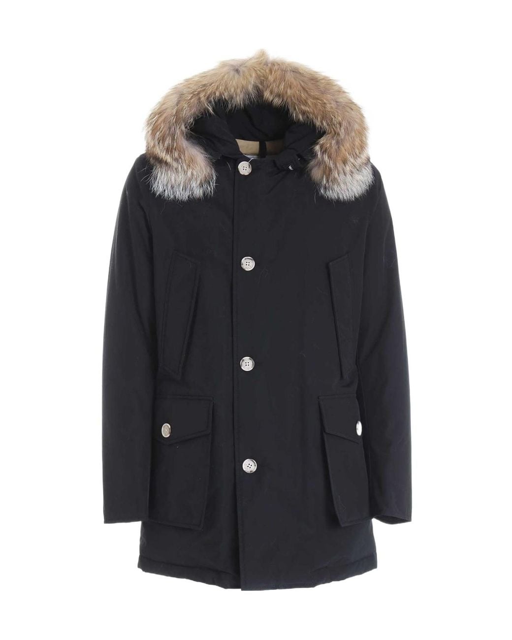 Woolrich Blue Button-Up Hooded Coat for men