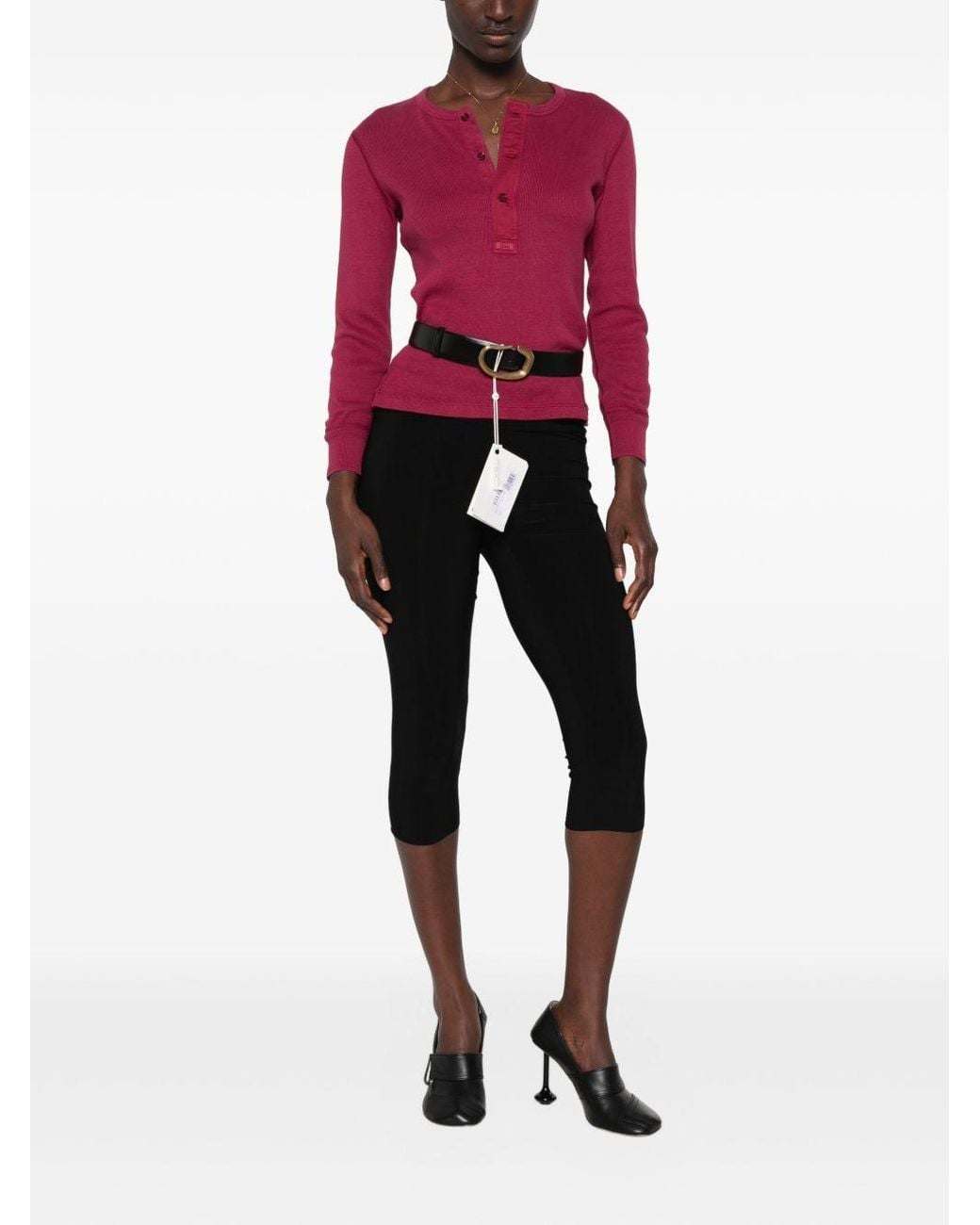 Chloé Red Button-Placket Long-Sleeve Top