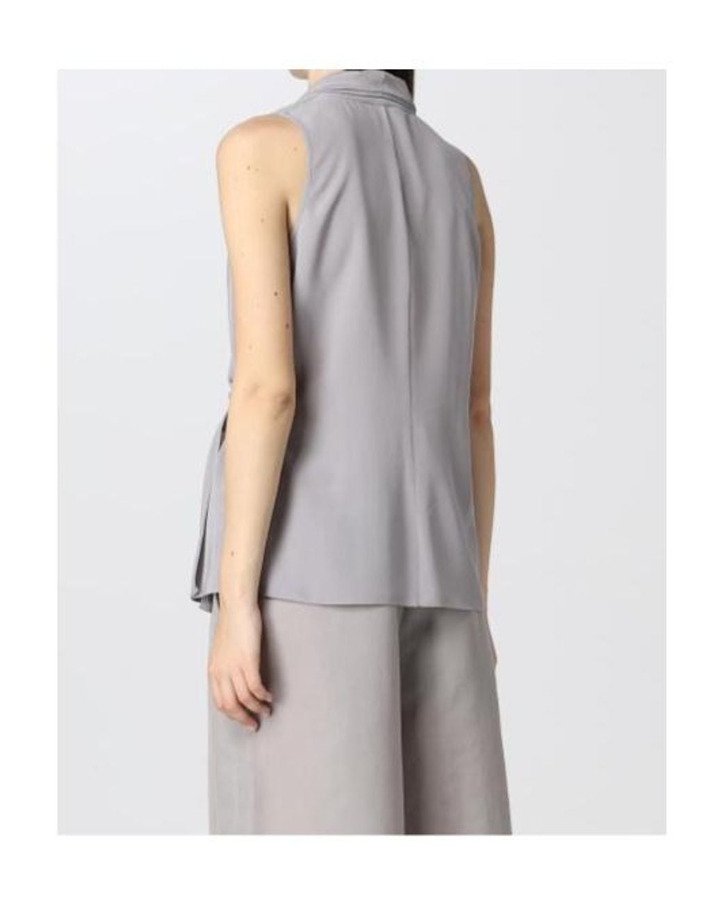 Giorgio Armani Gray Silk Sleeveless Wrap Blouse