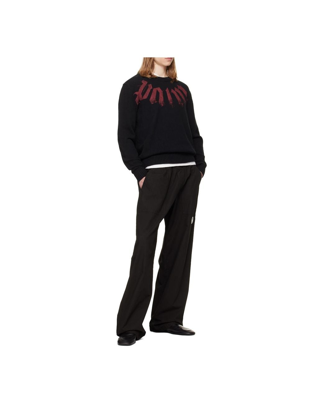Palm Angels Black Logo Printed Crewneck Knitted Jumper for men