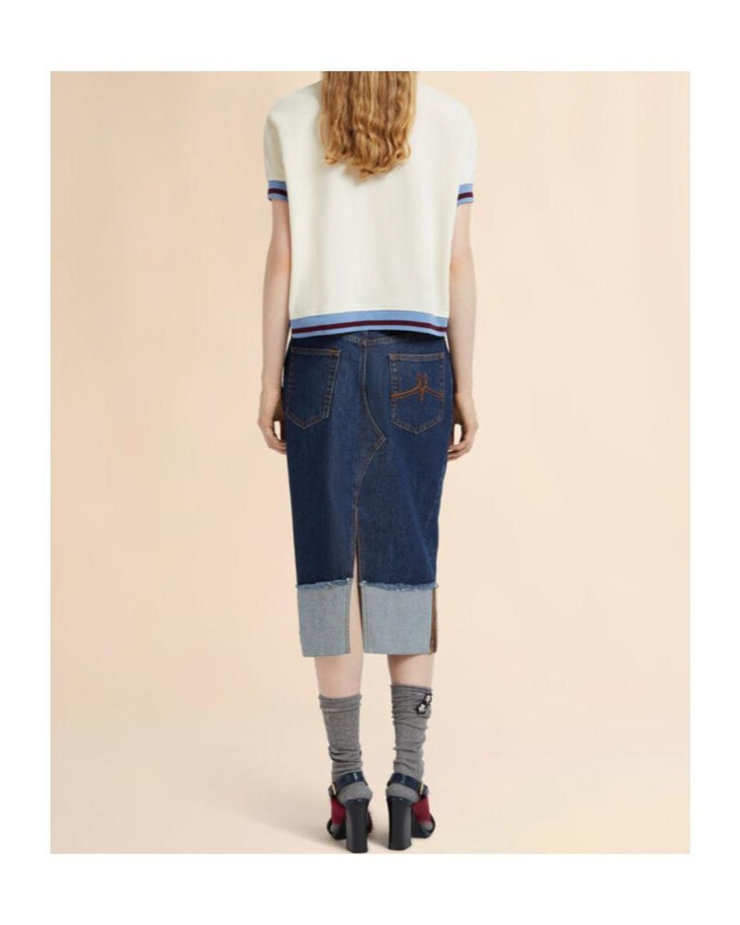 Marni Blue Denim Inside-Out Midi Skirt