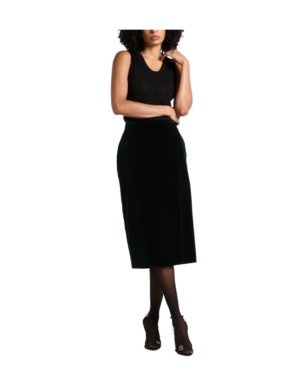 Saint Laurent Black Solidcolor Velvet Bodycon Skirt