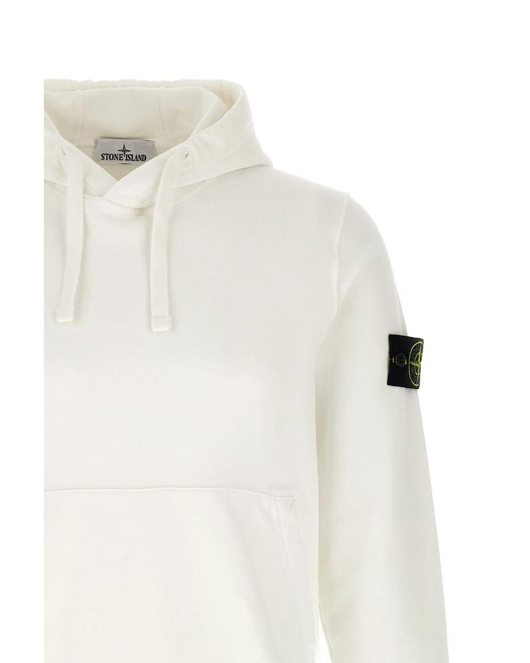 Stone Island White Logo Patch Drawstring Hoodie for men