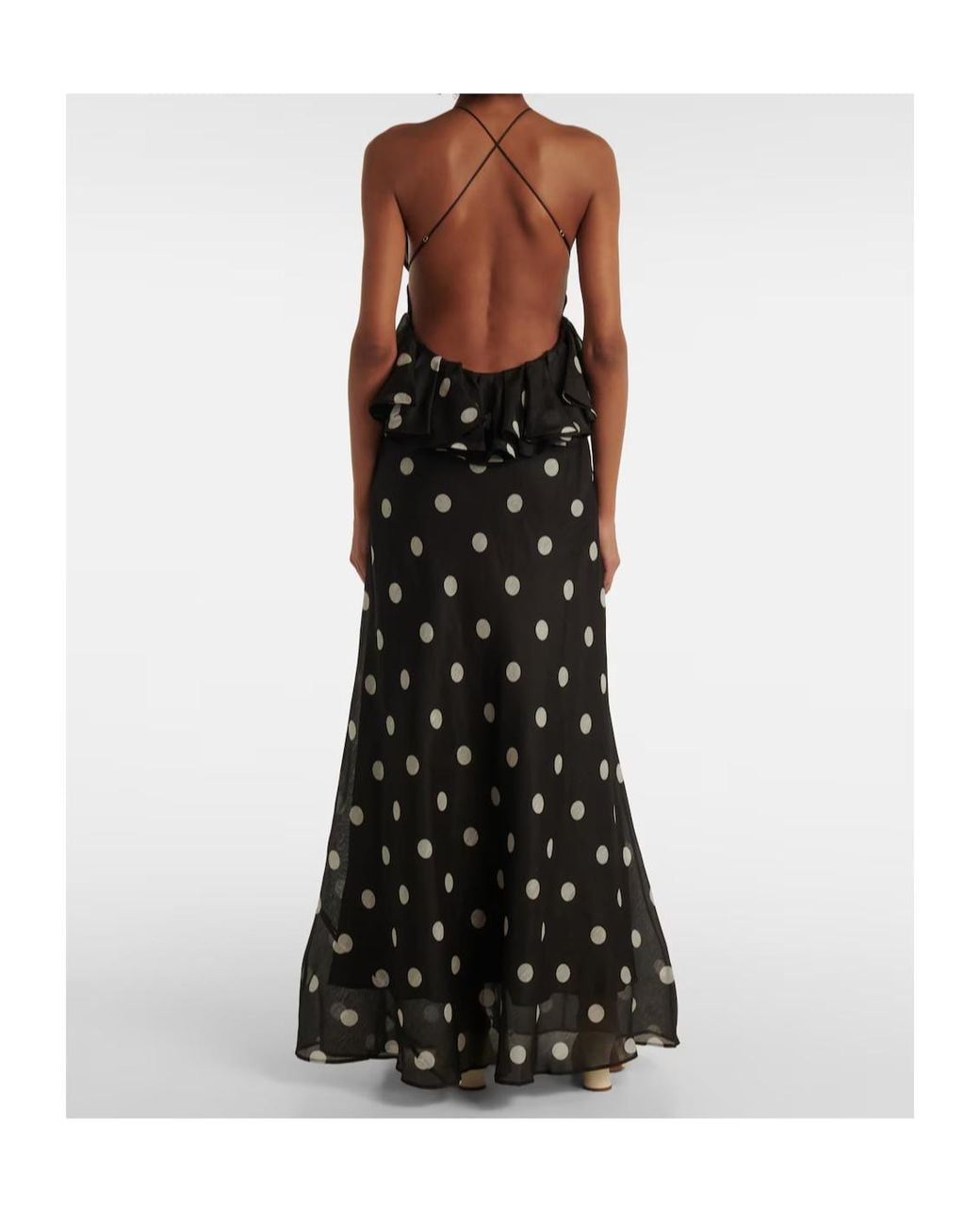 Zimmermann Black Crush Polka-Dot Ruffled Linen And Silk Gown