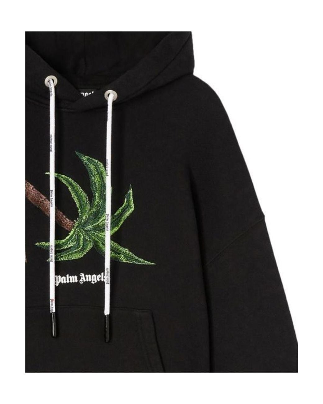 Palm Angels Black Broken Palm Embroidered Drawstring Hoodie for men