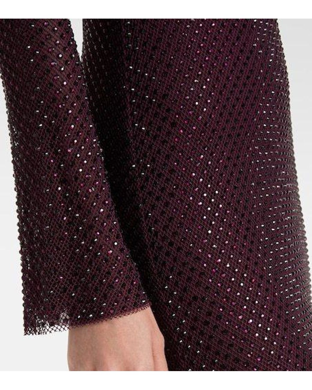 Self-Portrait Purple Rhinestone Mesh Maxi Dress