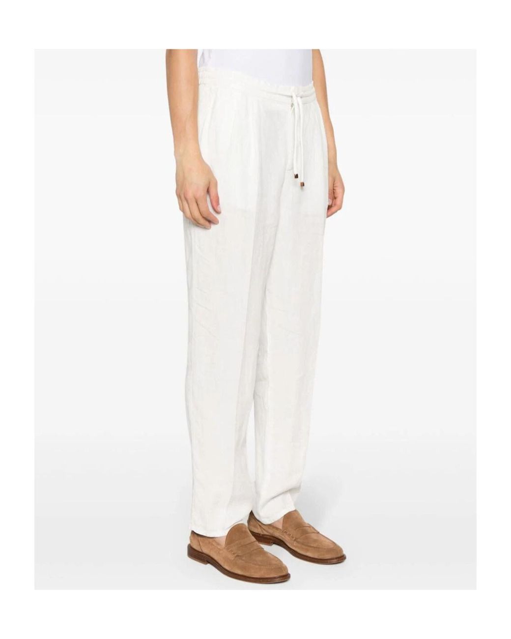 Brunello Cucinelli White Elasticated Waistband Drawstring Pants for men