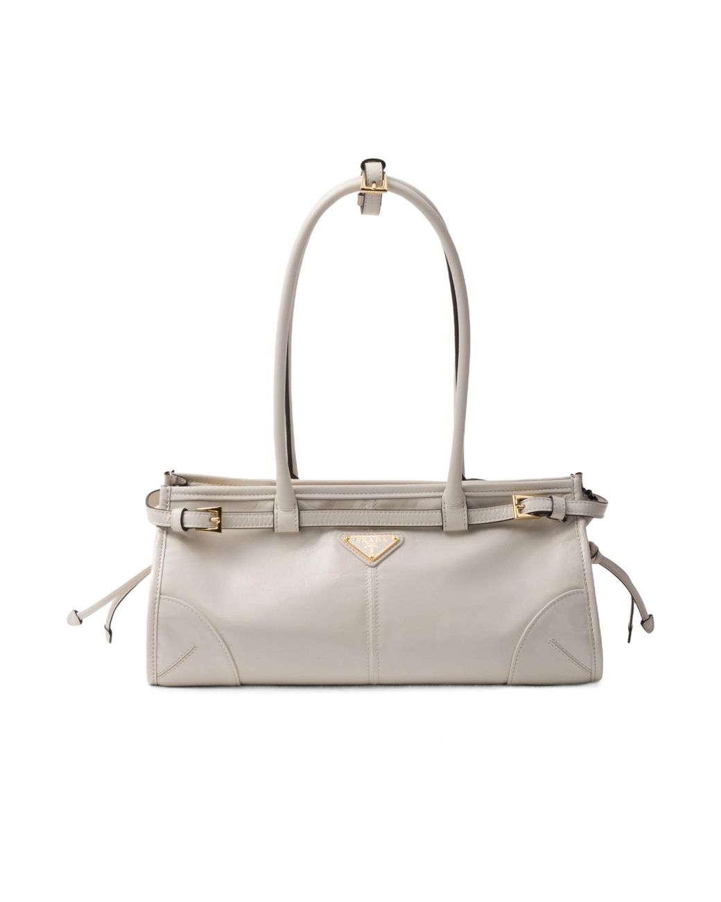 Prada White Triangle-Logo Tote Bag