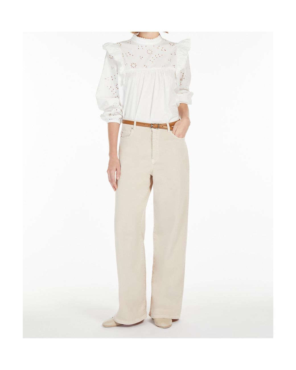 Weekend by Maxmara White Medina Logo Patch Wide Leg Trousers