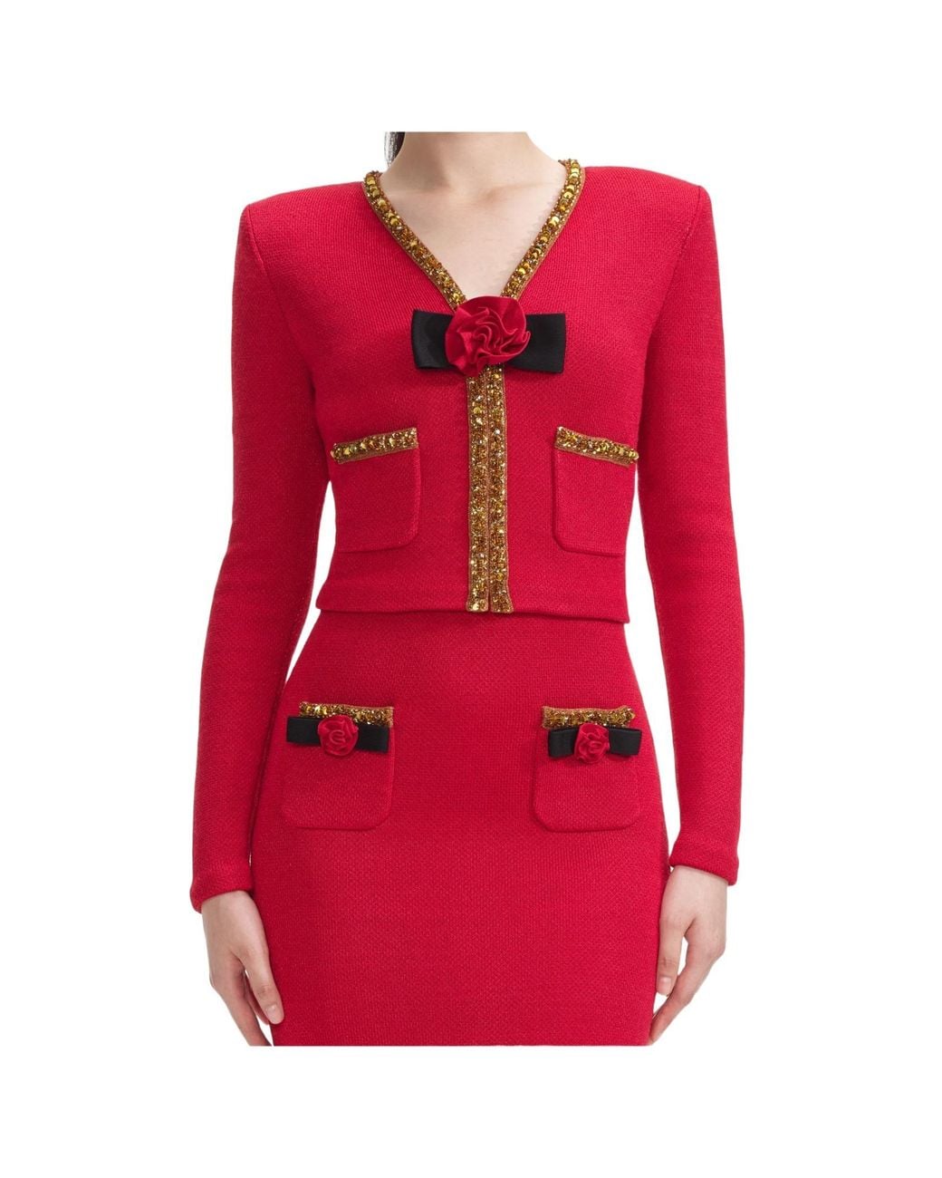 Self-Portrait Red Knitted Corsage Jacket