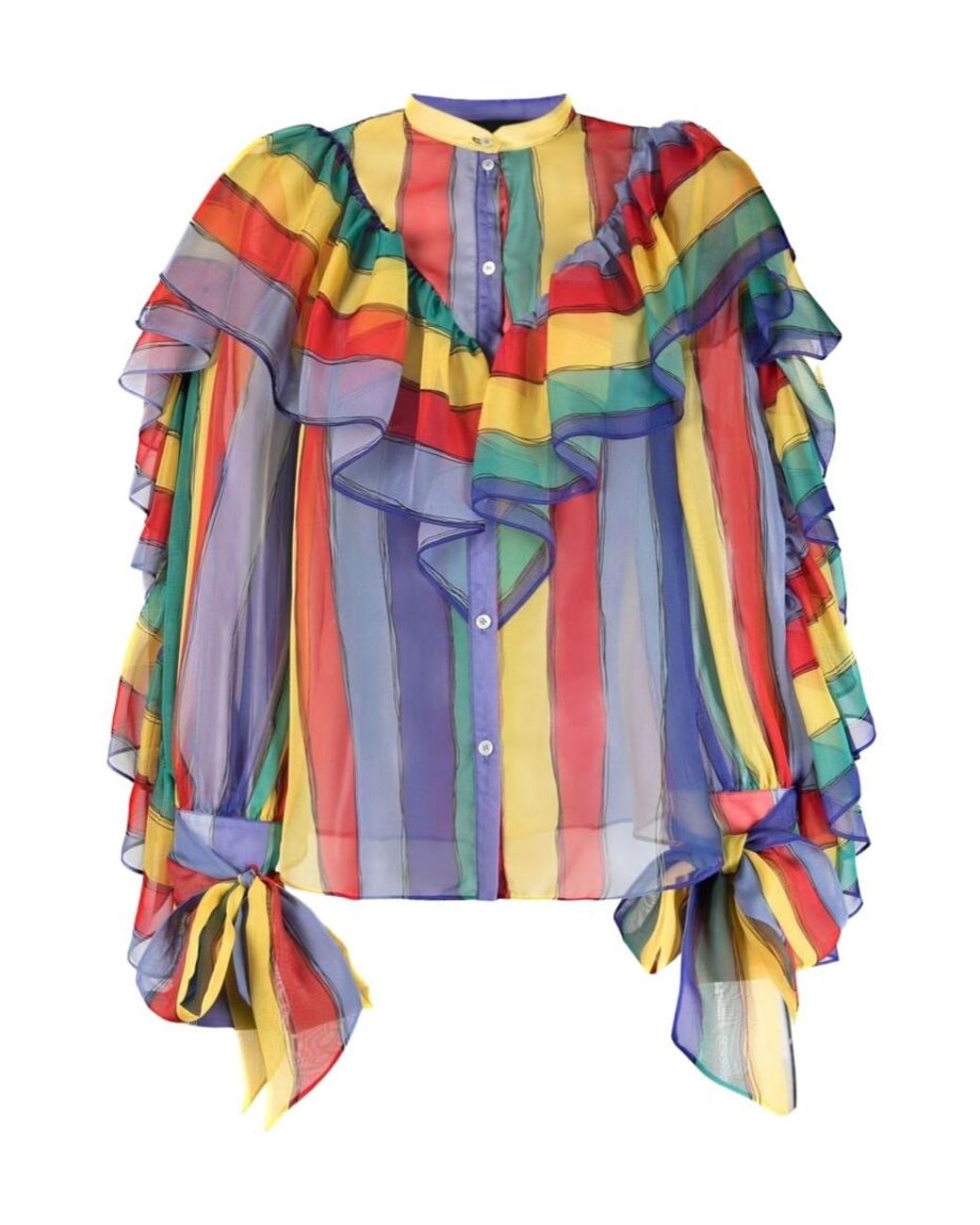 Rochas Blue Ruffled Stripe Blouse