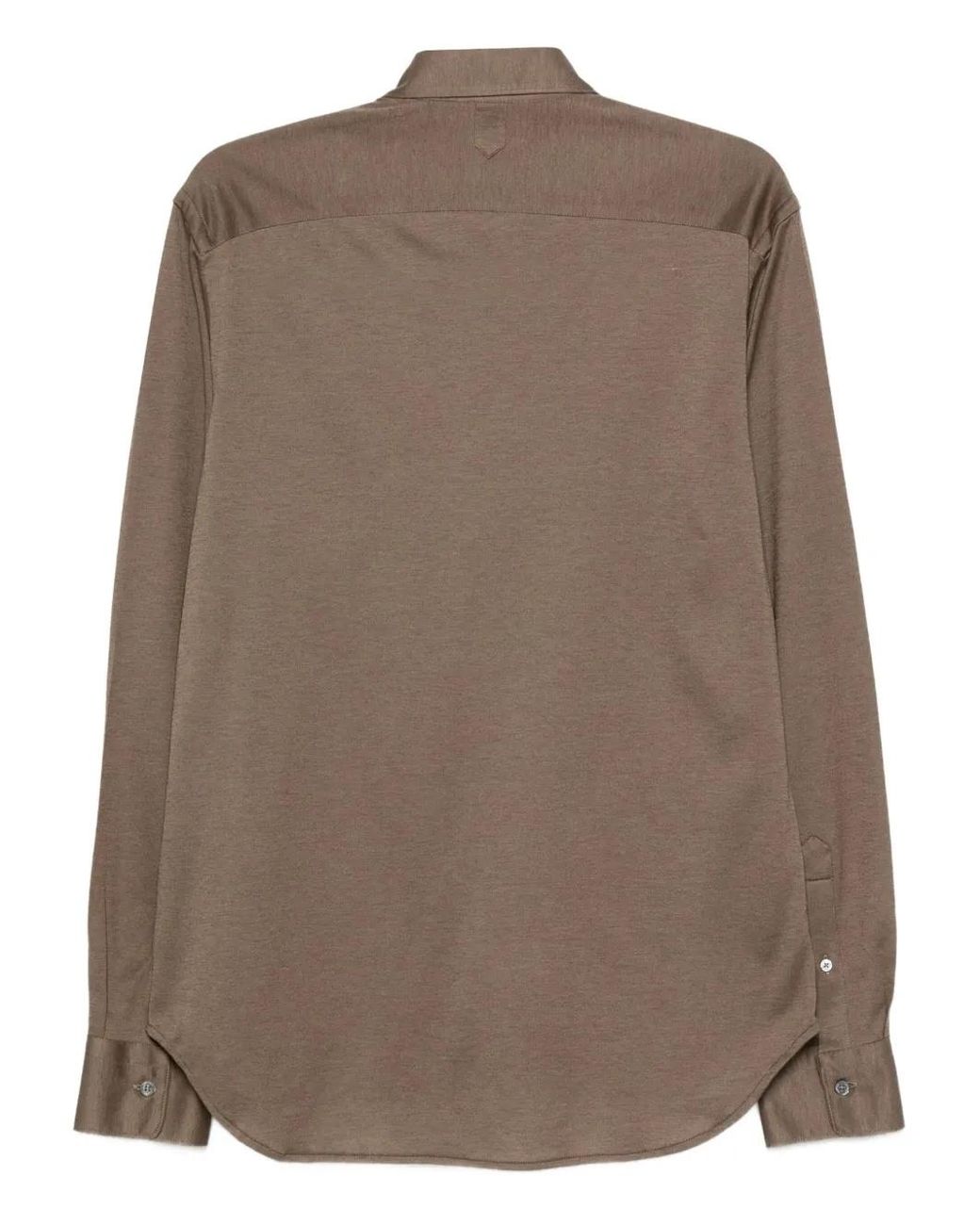 Canali Brown Long-Sleeve Cotton-Blend Shirt for men