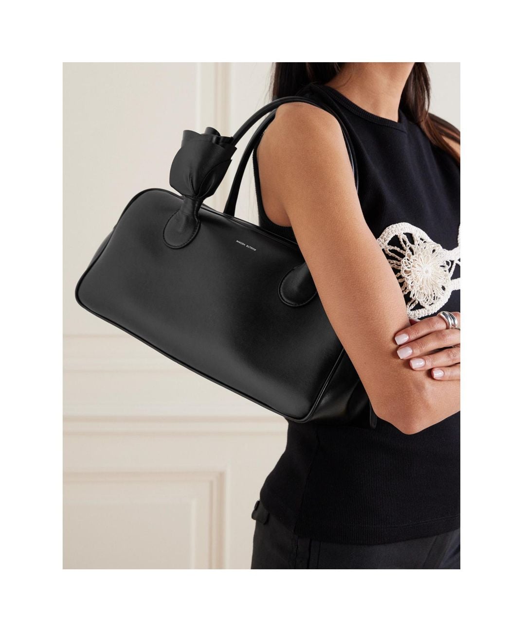 Magda Butrym Black Brigitte Rose Handle Shoulder Bag