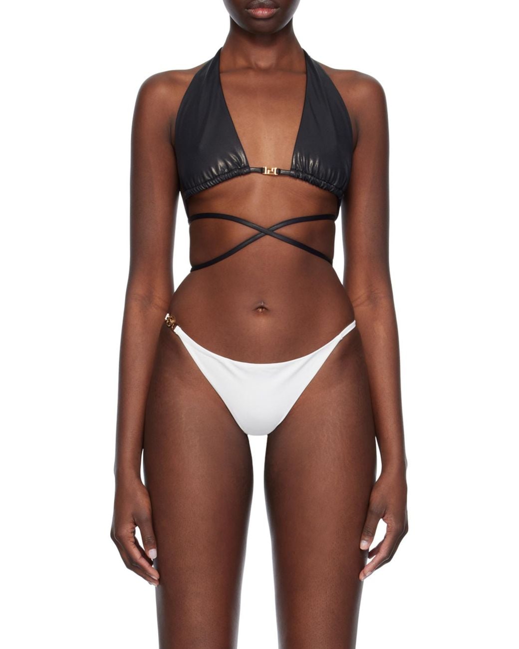 Versace Black Greca-Detailed Triangle Bikini Top
