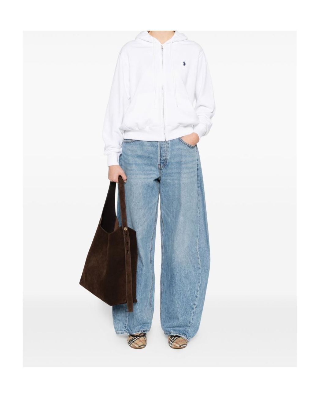 Polo Ralph Lauren White Full-Zip Drawstring Hoodie