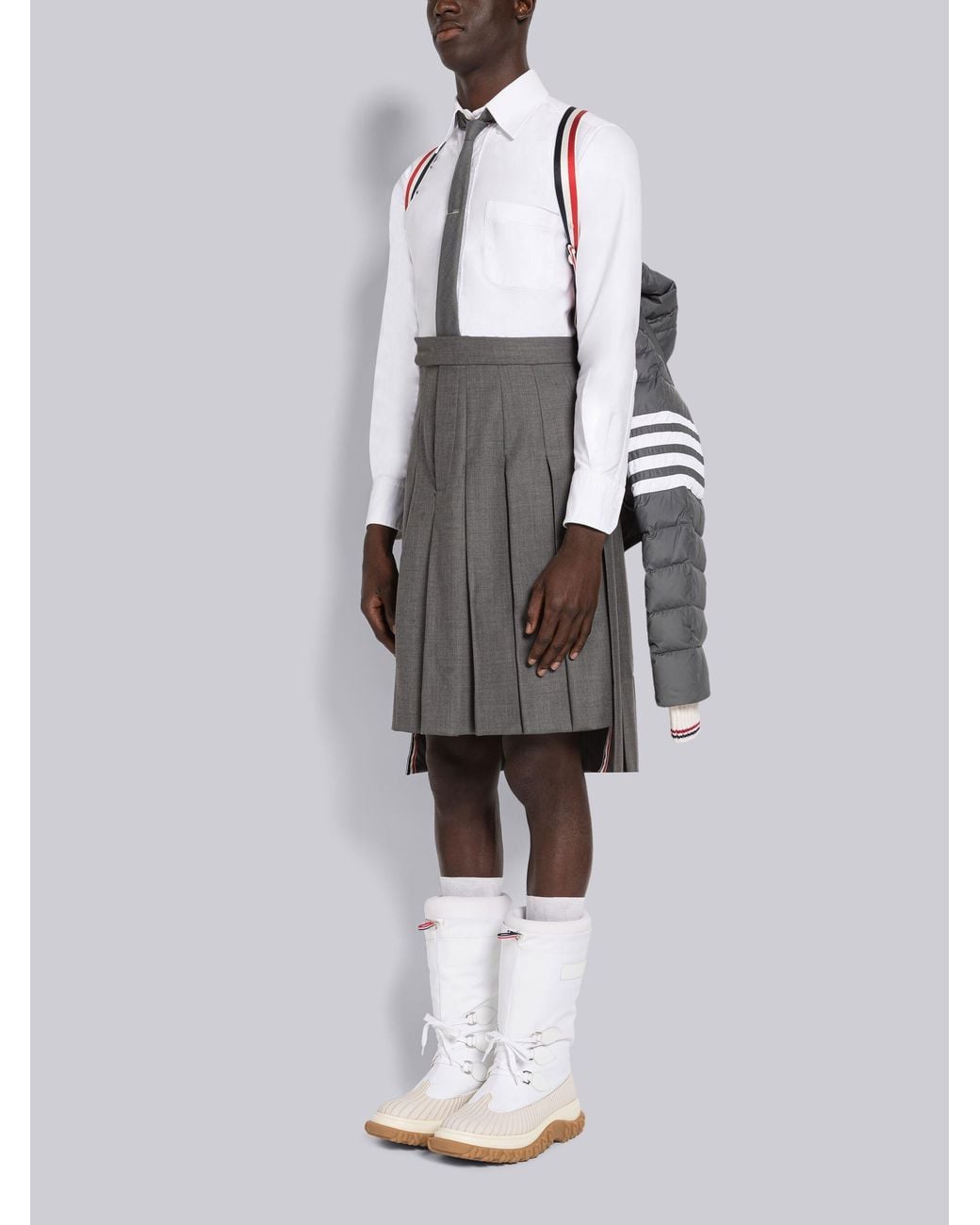 Thom Browne Gray Bar Padded Jacket for men