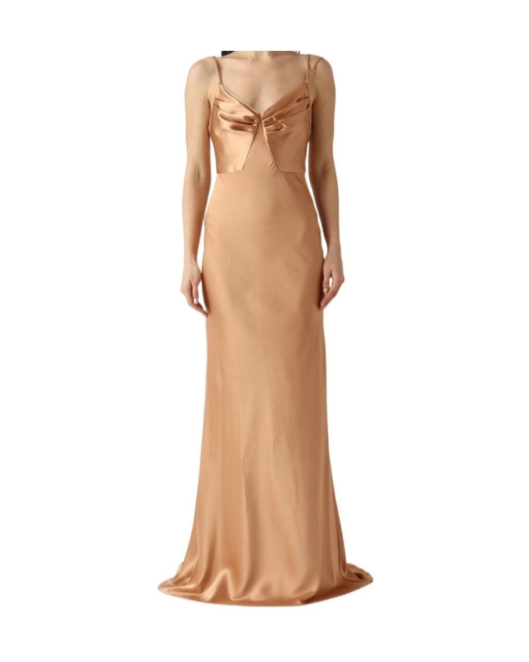 Elisabetta Franchi Natural Draped Satin Maxi Dress