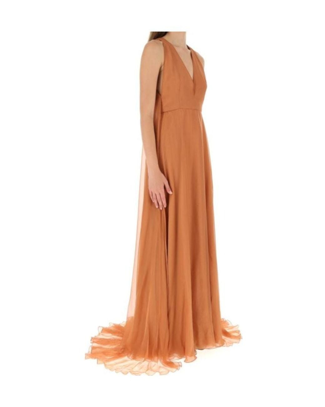 Valentino Brown V-Neck Silk Gown