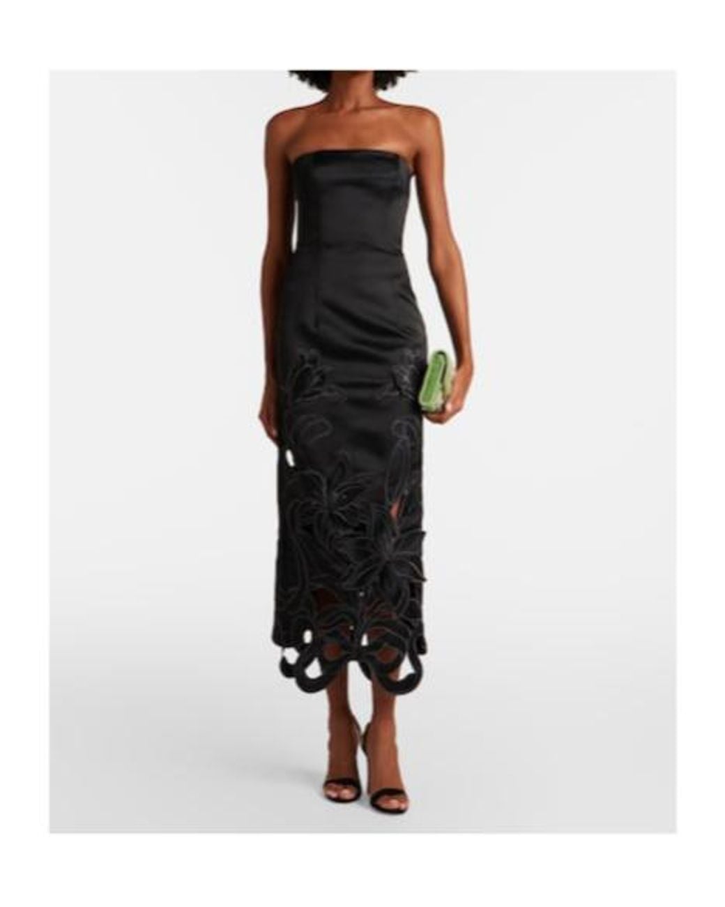 Leo Black Rayna Floral-Appliqué Bustier Gown