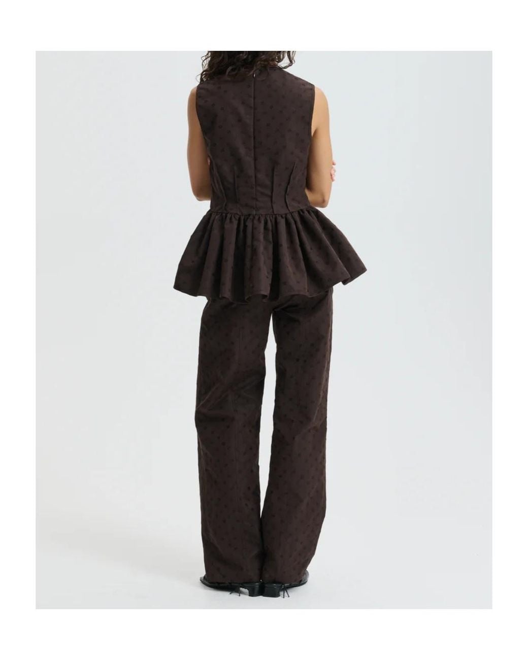 CECILIE BAHNSEN Brown Jacquard Sleeveless Top
