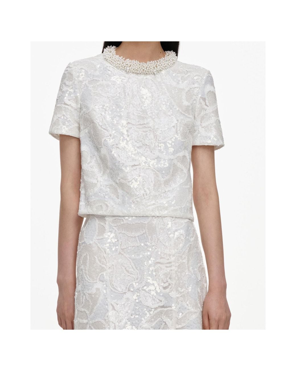Self-Portrait White Sequin Lace Top