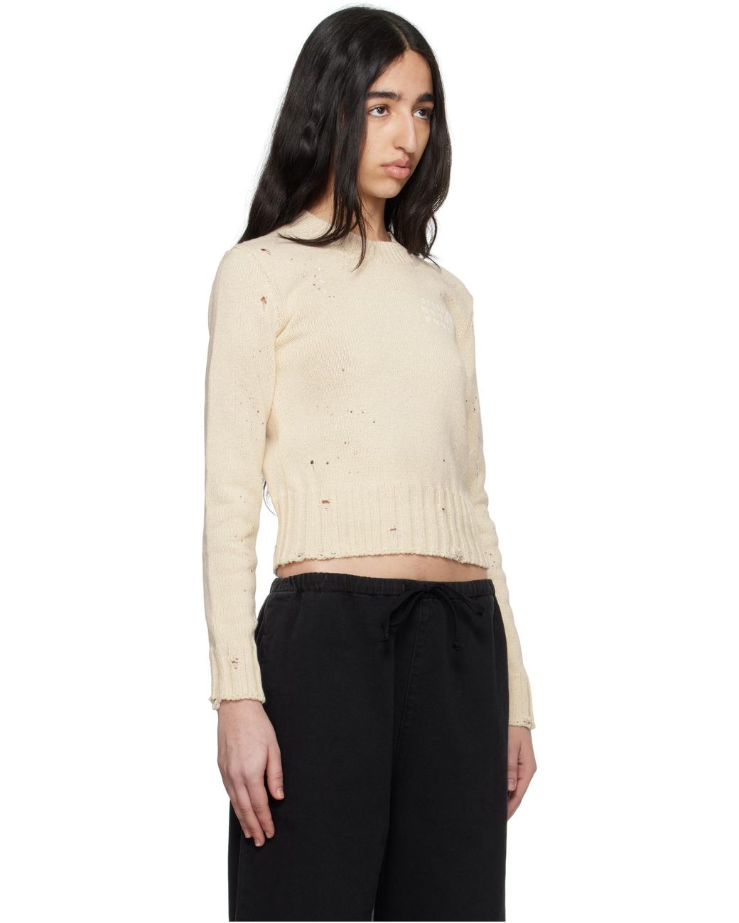 MM6 by Maison Margiela White Paint Residue Knitted Jumper