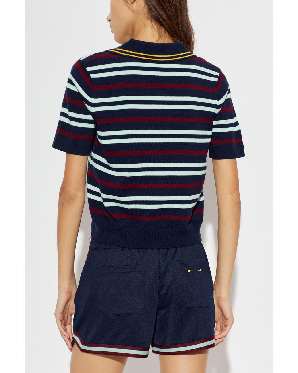 The Upside Blue Archie Striped Polo Top