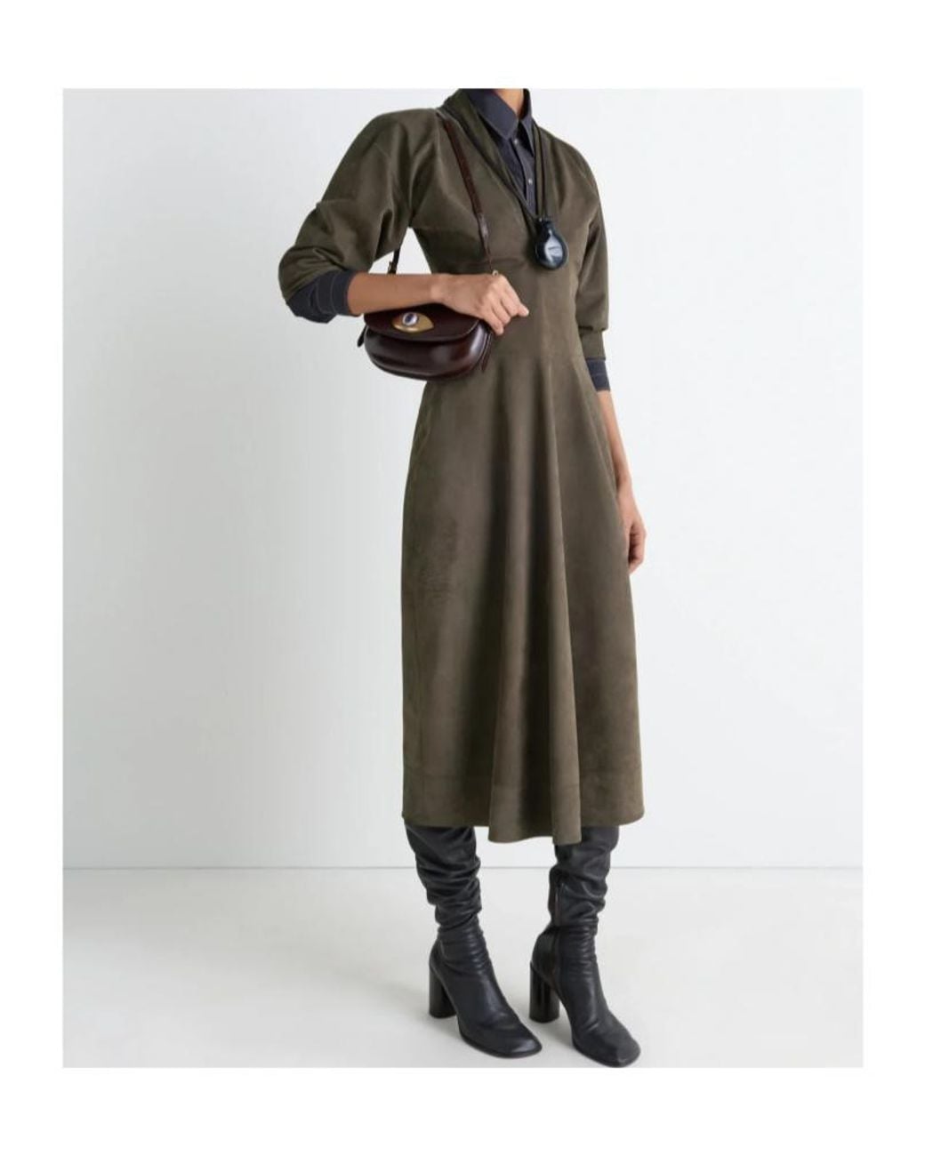 Lemaire Green V-Neck Three-Quarter Sleeve Midi Dress