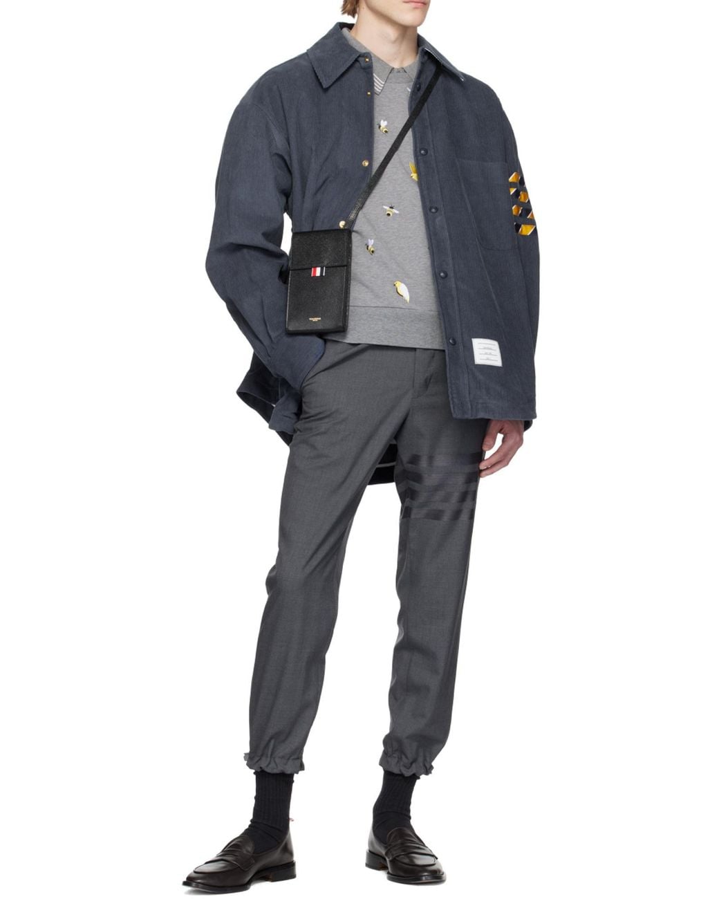Thom Browne Gray Embroidered Crewneck Sweatshirt for men