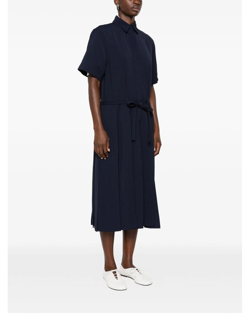 Lacoste Blue Long, Pleated, Flowy Piqué Dress