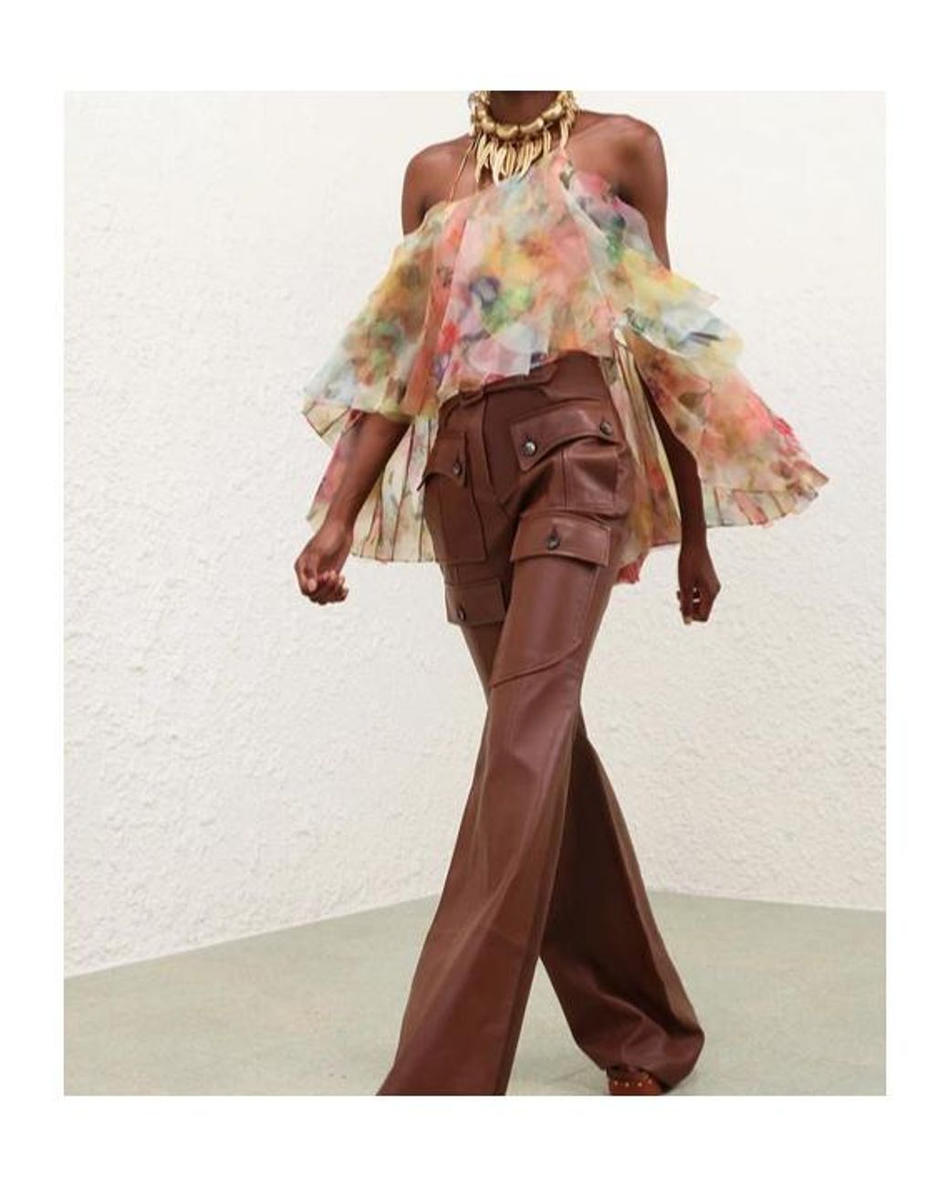 Zimmermann Multicolor Luna Ruffled Off-Shoulder Top