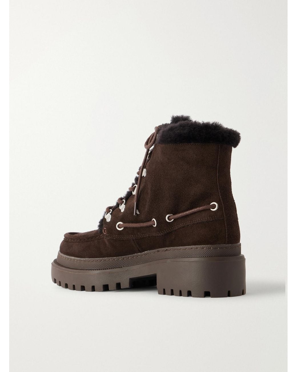 Yves Salomon Brown Eyelet-Detailed Brushed Shearling-Trimmed Suede Ankle Boots