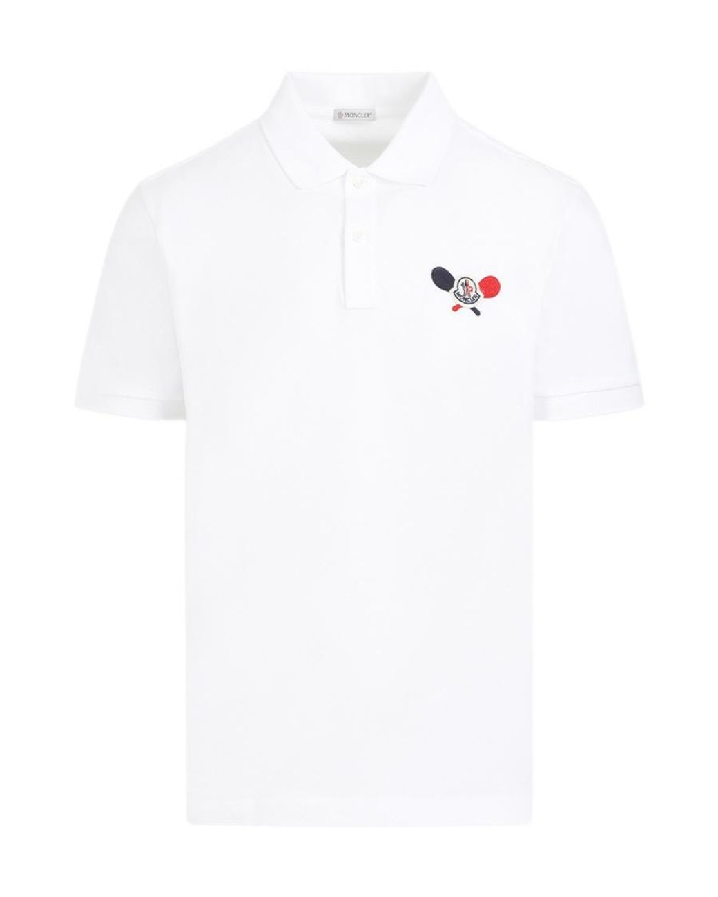 Moncler White Logo Patch Short-Sleeved Polo Shirt for men